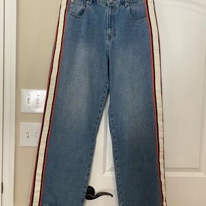 Eesome Blue Flare Jeans with Red and White Stripes